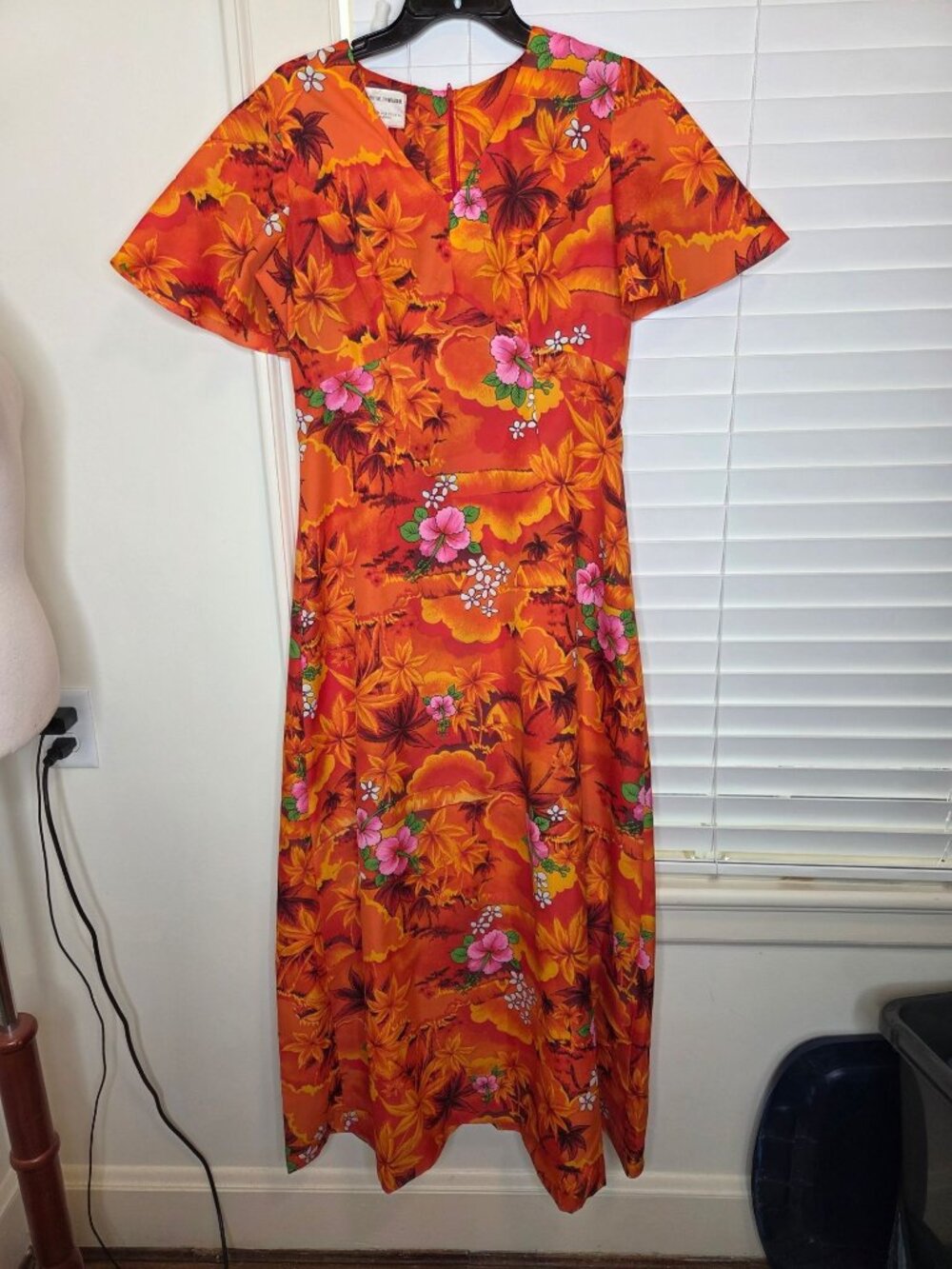VTG Royal Hawaiian Mumu Dress Orange Floral Maxi Made In Hawaii Tropical